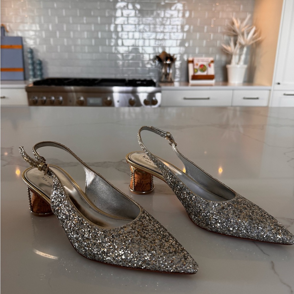 Kate Spade Glitter Champs Slingback Heels